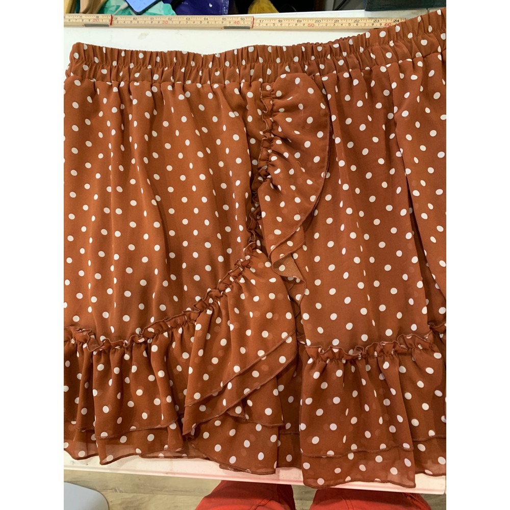 Brown Polka Dot Ruffle Hem Skirt 5XL Boho Retro Cottagecore‎ Women Skirt - Picture 4 of 6